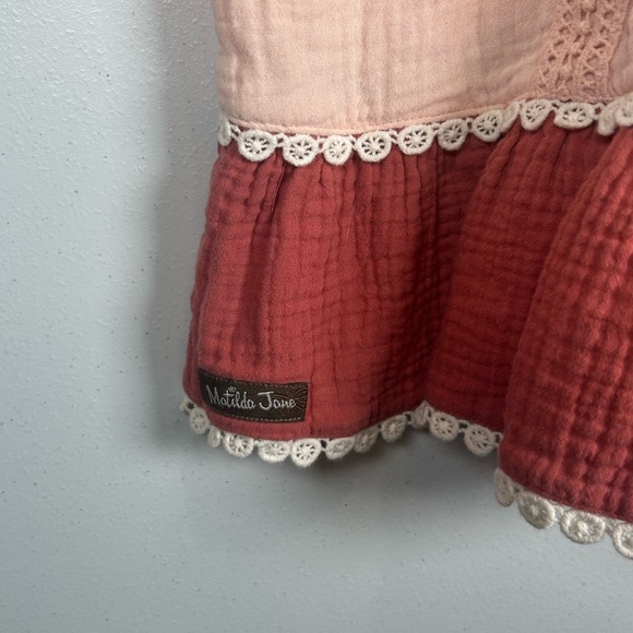 Matilda Jane Peach/Rust Color Peplum Blouse with Tie Front and 3/4 Sleeves. - Picture 3 of 8